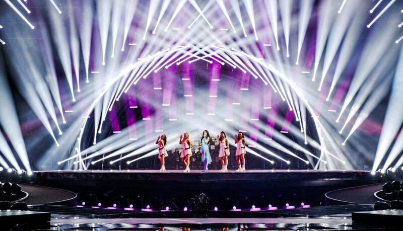 Brooke Scullion and her back-up dancers rehearse on stage in Turin ahead of the semi-final of the Eurovision Song Contest Picture by EBU /Nathan Reinds 