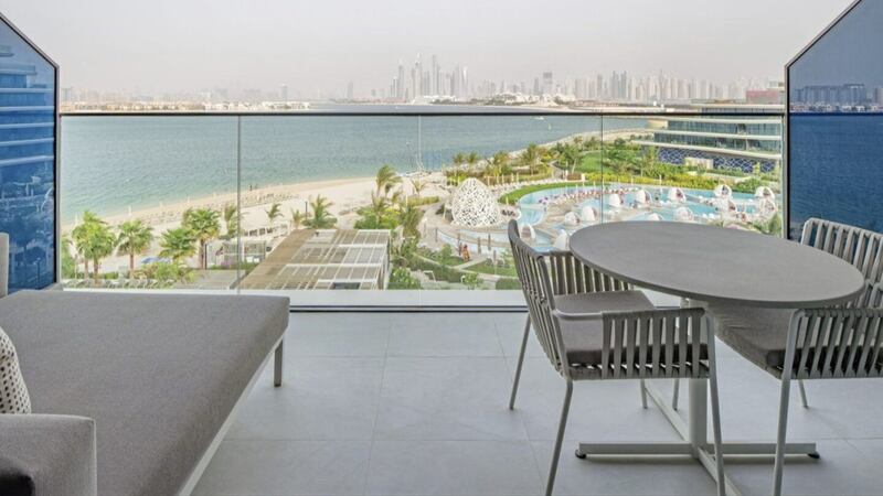 Dubai viewed from the W Dubai &ndash; The Palm hotel, located on the city&#39;s artificial archipelago the Palm Jumeirah 