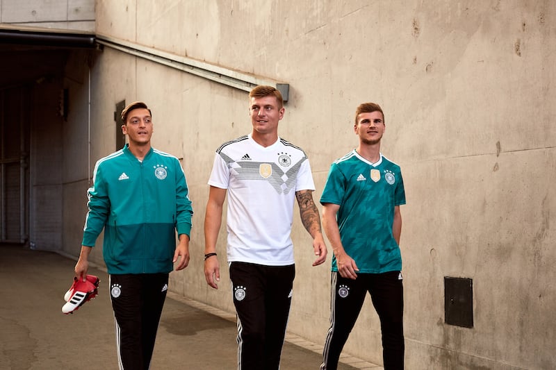 Germany footballers wearing their new kits