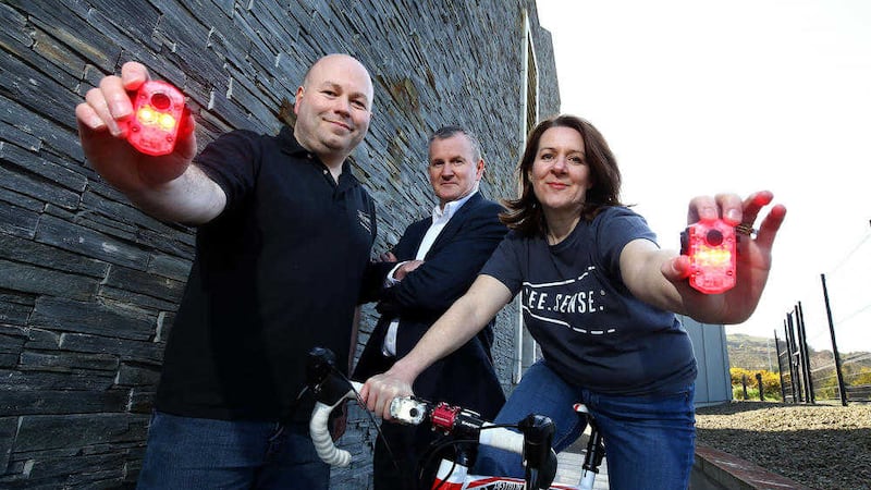 Pictured ahead of the pitch are See.Sense co-founders Philip McAleese (chief executive) and Irene McAleese (CMO) with Brian Ewart, BT&#39;s head of major deals and business development 