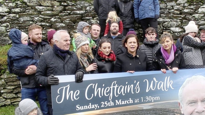 Martin McGuinness&#39;s family joined Sinn F&eacute;in president Mary Lou McDonald (centre) and former colleagues at the launch of the Chieftain&#39;s Walk 