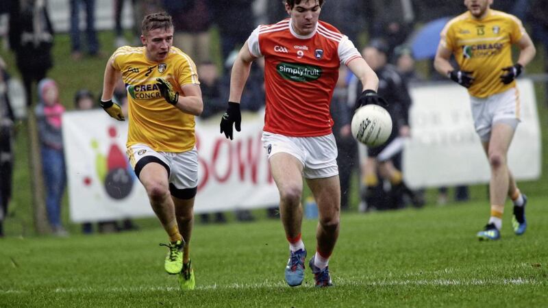 Jarlath Og Burns in action for Armagh against Antrim in the Sigerson Cup 