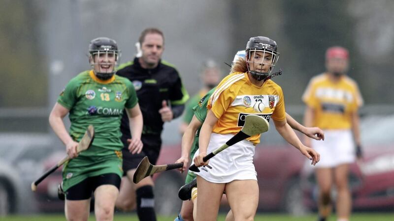 Antrim&#39;s Caitrin Dobbin  in action during Saturday&#39;s All Ireland Intermediate Camogie Championship quareter final win over Meath at Inniskeen. Pic by Dylan McIlwaine. 