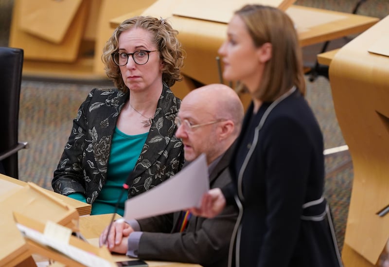 Scottish Green co-leaders Patrick Harvie (centre) and Lorna Slater (left) were beside Net Zero Secretary Mairi McAllan (right) in Holyrood when she announced the Scottish Government was ditching the target to cut emissions by 75% by 2030.