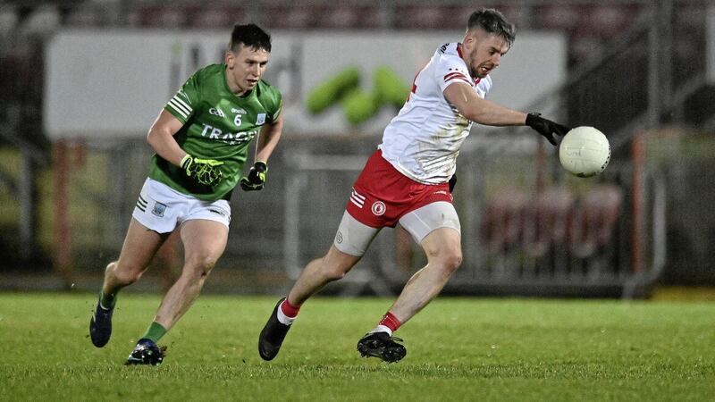 Mattie Donnelly (right) of Tyrone in action against Shane McGullion of Fermanagh in this year&#39;s Dr McKenna cup game at Healy Park, Omagh. 