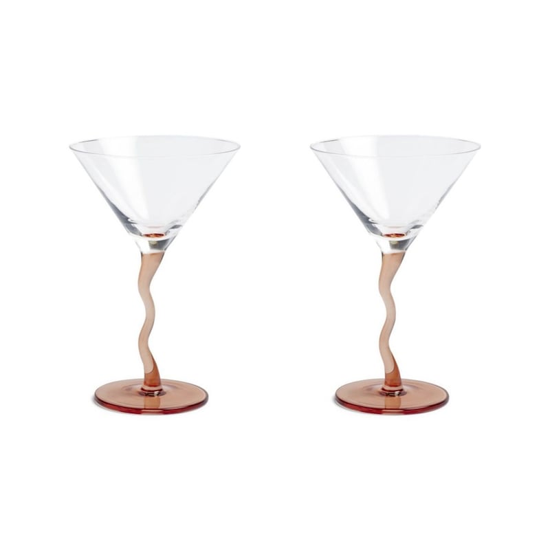 Two Pink Curly Martini Glasses, Rose and Grey