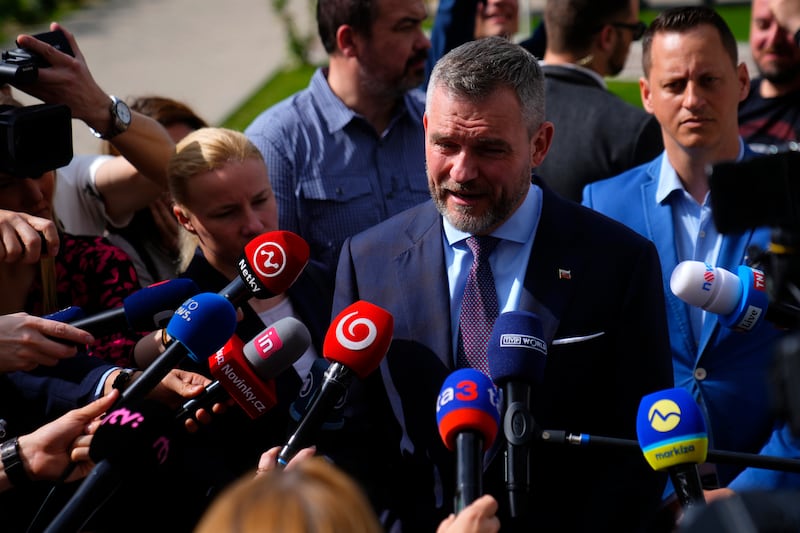 Slovakian presidential candidate Peter Pellegrini, who currently serves as parliamentiary speaker, after casting his vote in a presidential runoff in Rovinka, Slovakia, on Saturday (Petr David Josek/AP)