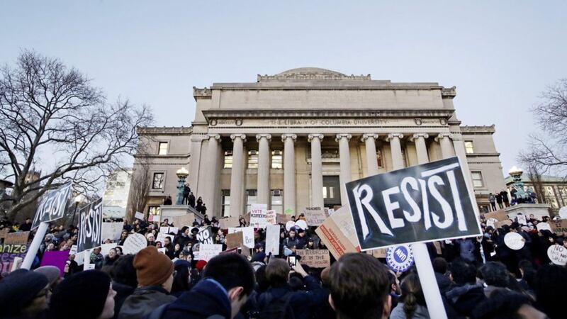 Columbia University students protest at US president Donald Trump&#39;s immigration order Picture by Frank Franklin II/AP 