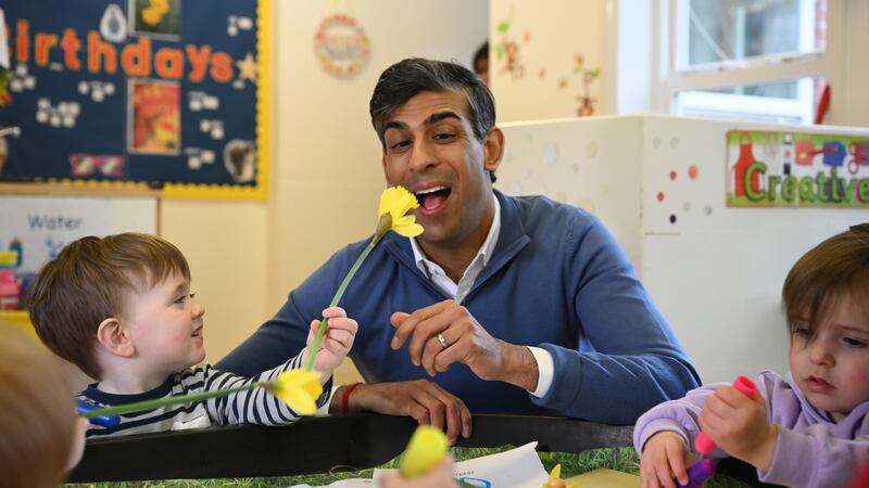 Prime Minister Rishi Sunak during a visit to Aldersyde Day Nursery in Hartlepool