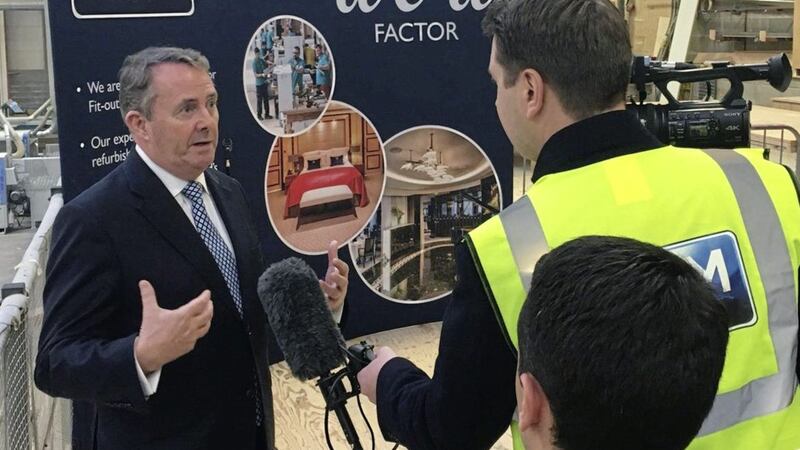 Conservative MP Liam Fox speaking during a visit to Newry on Friday 
