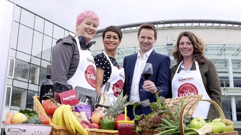 SuperValu food and drink ambassadors Sarah Patterson, Jilly Dougan, wine expert, James McLornan and Estelle Wallace celebrate the fact that SuperValu are the official ingredients supplier at this year&rsquo;s BBC Good Food Show 