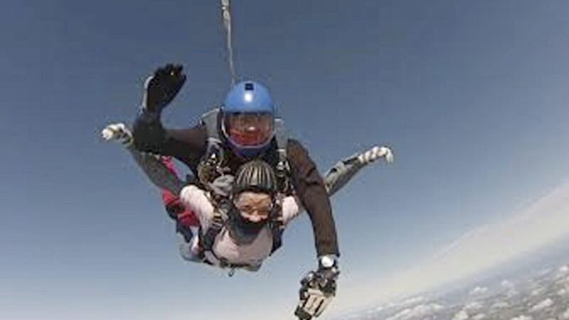 Maria Barnard took part in a charity parachute jump in memory of her son Morgan 