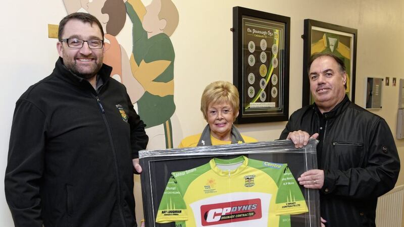 PEARSE OG, ARMAGH: The club presented Margaret McArdle of Marie Curie with a cheque for monies raised during the Pearse Og Cycle Sportive 2016. Also pictured are Pearse Og Chairman John Og O&#39;Kane and Treasurer Gerard Davidson. The club wish to thank to main sponsor CP Dynes, all sponsors, fundraisers, cyclists and everyone who helped out. 