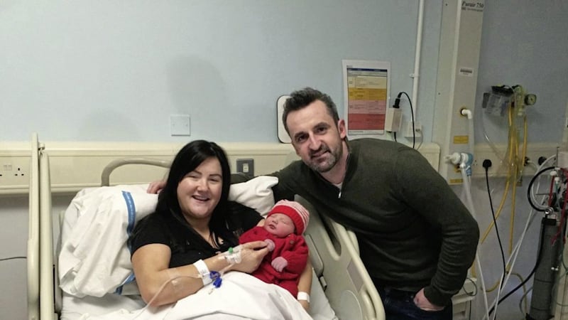 Magherafelt couple, Michelle and Robert Niblock welcomed baby Nathan, who weighed 8lbs 1oz, at 8.54am on Christmas Day at the Royal Victoria Hospital. Picture by Colm Lenaghan/Pacemaker 