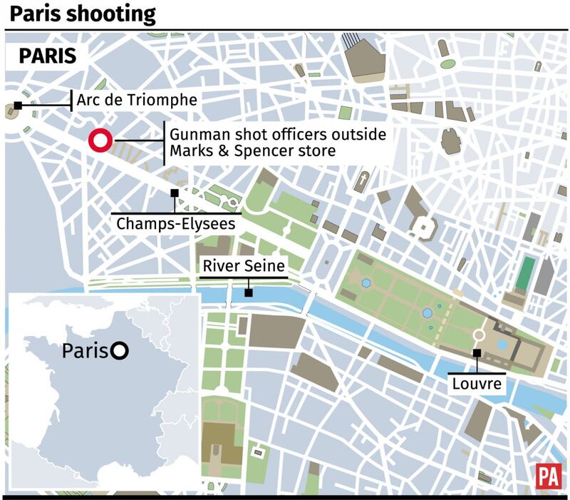 Locates shooting on the Champs-Elysees in Paris