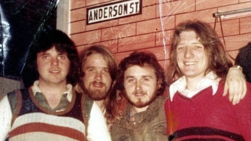 Denis Donaldson (third from left) with Bobby Sands in 1975 at Long Kesh 