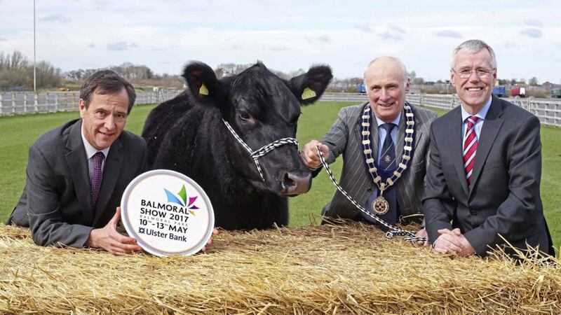 Cormac McKervey, Ulster Bank&#39;s Senior Agriculture Manager, Cyril Millar, President of the Royal Ulster Agricultural Society and Richard Donnan, Ulster Bank&#39;s Head of Northern Ireland launch this year&#39;s Balmoral Show 
