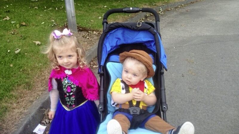 Marie Louise&#39;s children, Abbie and James, dressed up as Anna from Frozen and Woody from Toy Story for the annual fancy dress parade at the Strangford Summer Festival 