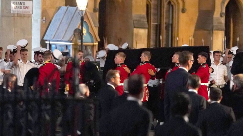 Members of the military take part during an early morning rehearsal for the funeral of Queen Elizabeth II in London, ahead of her funeral on Monday. Picture date: Thursday September 15, 2022.