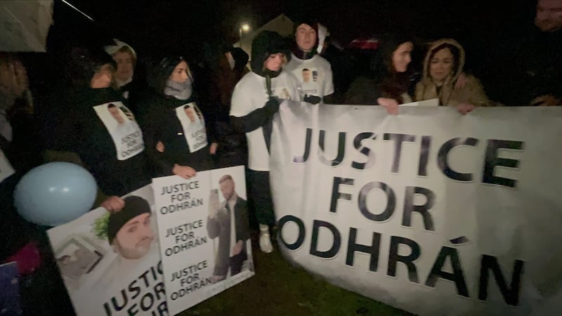 A vigil was held for Odhran Kelly, 23, who was found dead in Lurghan, Co Armagh (Claudia Savage/PA)