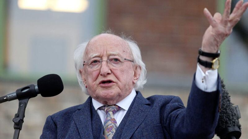 Michael D Higgins at the official opening of &Aacute;ras U&iacute; Chonghaile on Falls Road in west Belfast. Picture by Mal McCann 