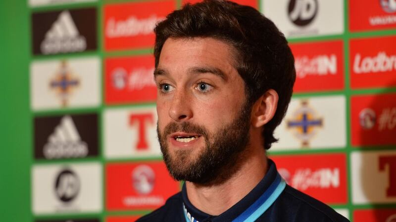 Will Grigg speaking to the media ahead of Friday's World Cup qualifying game against Azerbaijan&nbsp;