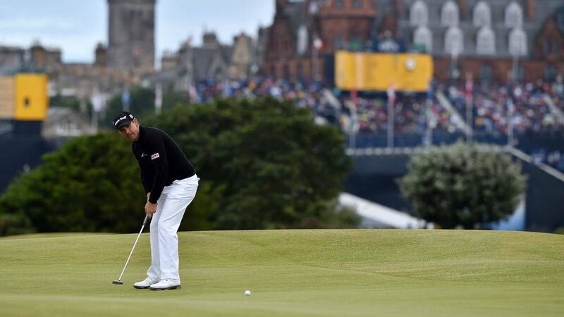 Ireland&#39;s Padraig Harrington birdies the 16th during day four of The Open Championship 2015 at St Andrews 