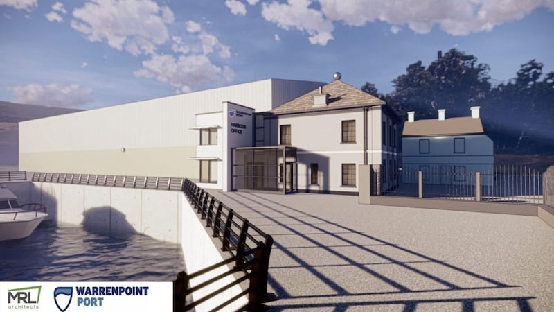 A computer-generated image of the new Town Dock House at Warrenpoint Port 