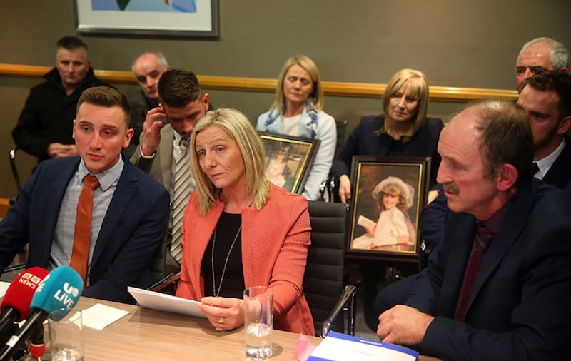 Marie and Raymond Ferguson, whose 9-year-old daughter Raychel died on 10 June 2001, speak to the media following the publishing of findings of the hyponatraemia inquiry by chairman Sir John O'Hara. Picture: Mal McCann&nbsp;