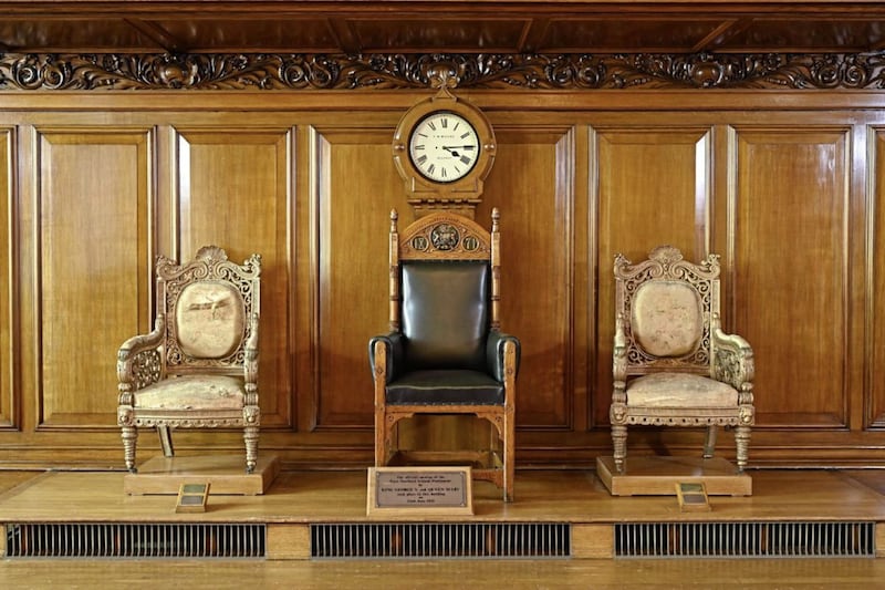 Chairs used by King George V and Queen Mary at opening of first Northern Ireland Parliament at Belfast City Hall have been refurbished 