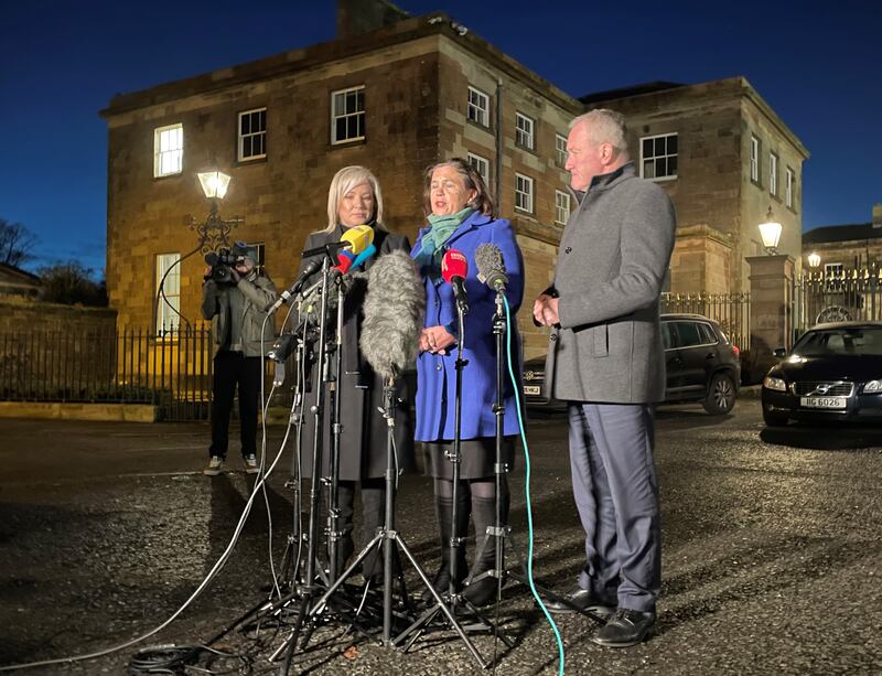 Sinn Fein leader Mary Lou McDonald (centre), with Vice President of Sinn Fein Michelle O’Neill and Conor Murphy