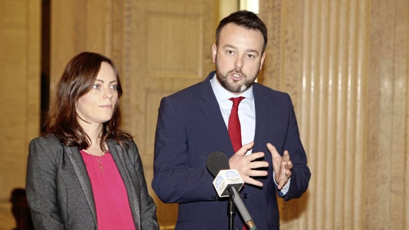 SDLP leader Colum Eastwood and party colleague Nichola Mallon at Stormont. Picture by Matt Bohill 