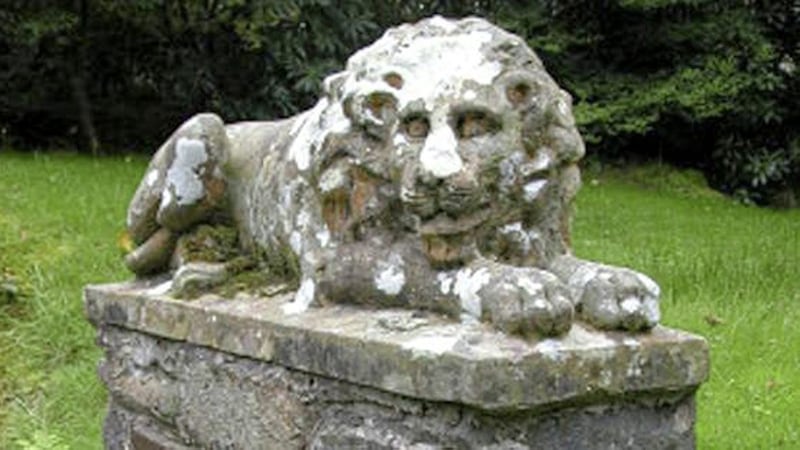 One of the lion scupltures stolen from Rowallane Garden in Saintfield 