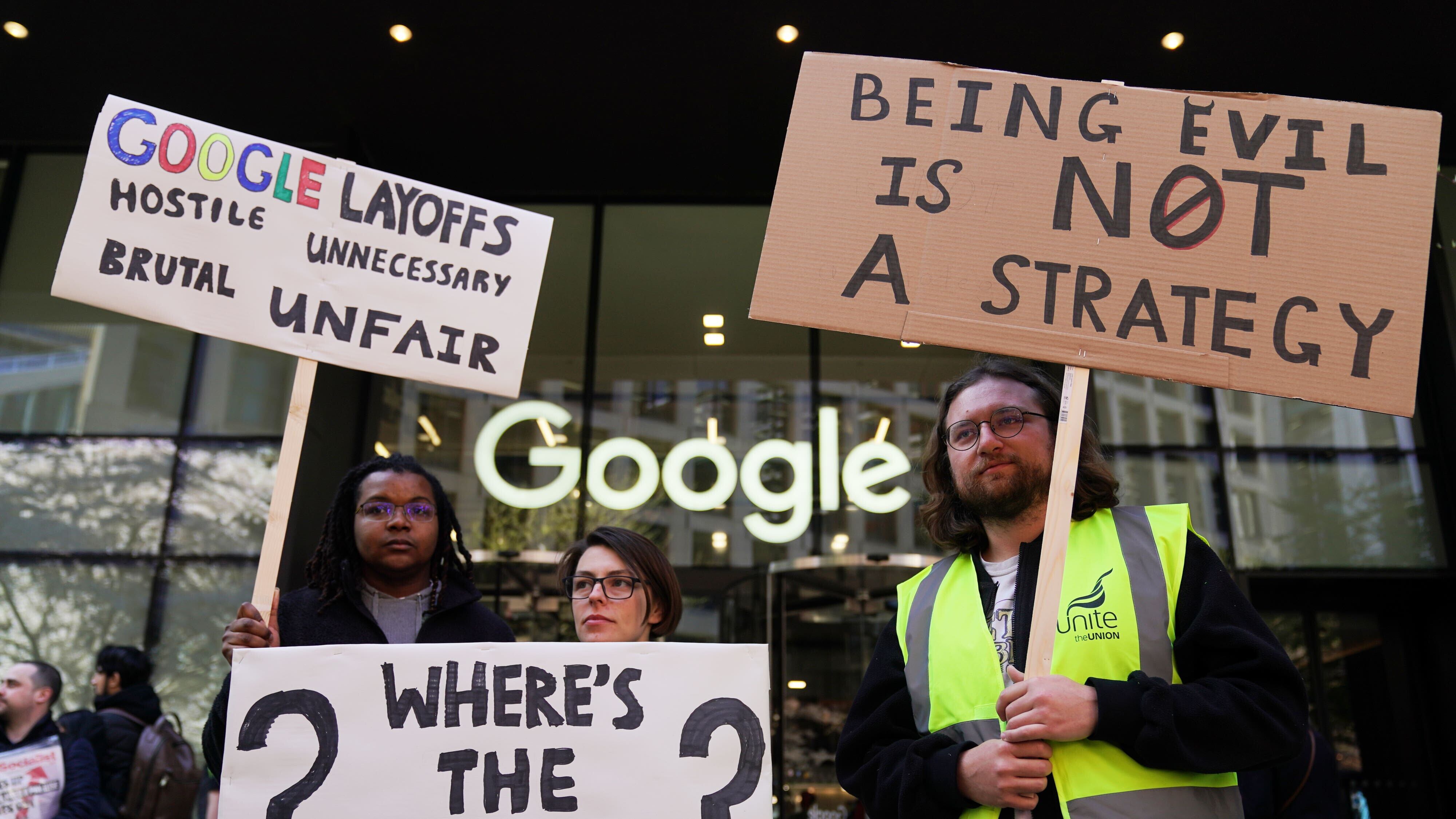 Employees protested outside the tech giant’s King’s Cross headquarters on Tuesday.