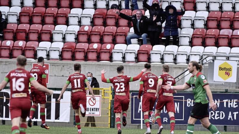 Ryan Curran scored a late winner for Cliftonville against Glentoran at Solitude on Saturday Picture by Colm Lenaghan/Pacemaker 