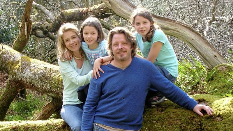 Motorcycle adventurer, writer and erstwhile actor Charlie Boorman with his wife and daughters 