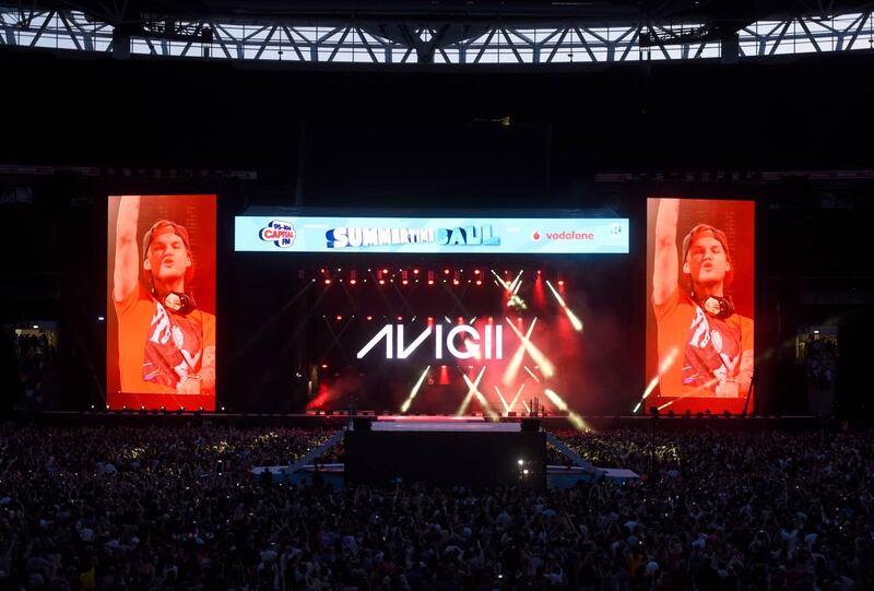 Avicii performing live at the Capital FM Summertime Ball 2015 held at Wembley Stadium, London (Hannah McKay/PA)
