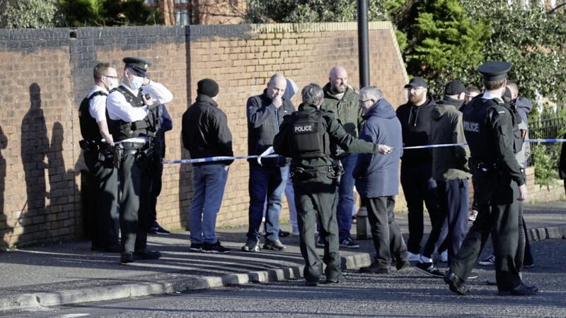 PSNI officers at Alliance Avenue, Belfast on Friday after the discovery of a suspicious object 