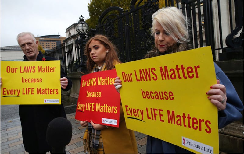 &nbsp;Pro-life campaigners including Bernie Smyth (right) outside the High Court in Belfast. Picture by Hugh Russell