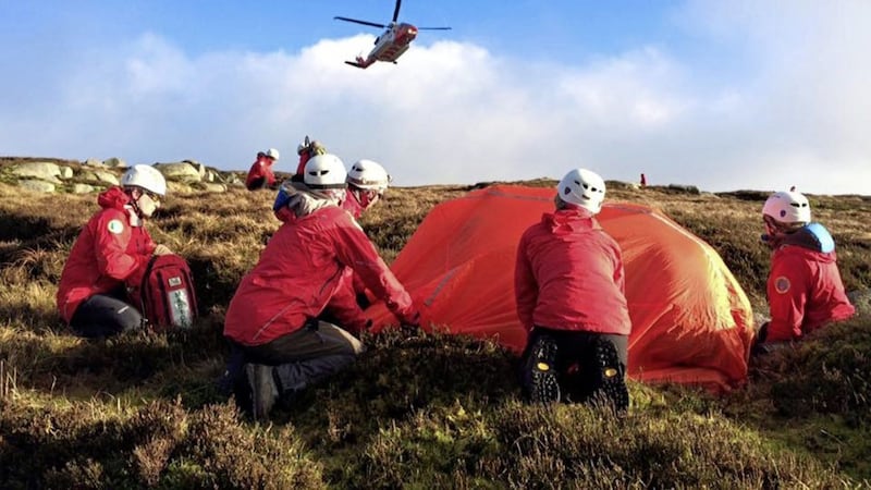 The man was airlifted from Slieve Gullion in south Armagh in a rescue operation involving agencies from both sides of the border. Picture from Mourne Mountain Rescue Team 