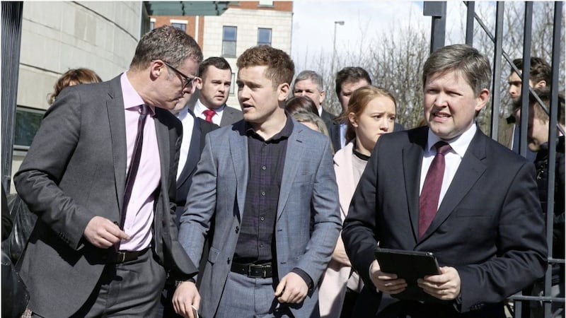 Paddy Jackson on the wayout of court in Belfast not guilty Picture By Hugh Russell. 