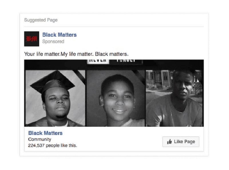 A mock black rights group (Facebook/US Congress)