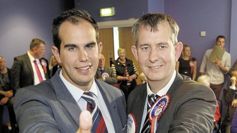 Luke Poots with his father, DUP MLA Edwin Poots, in 2014 after being elected to Lisburn and Castlereagh. Picture by Cliff Donaldson 