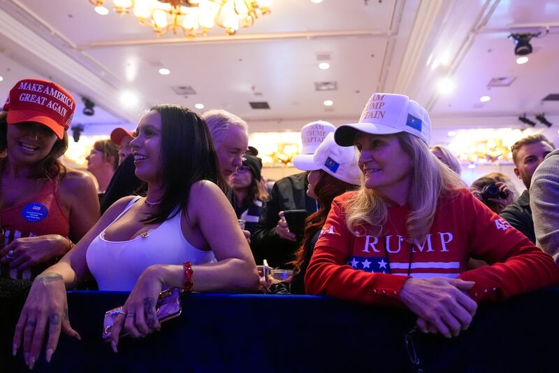 Supporters arrive before Republican presidential candidate former president Donald Trump speaks at a caucus night rally in Las Vegas on Thursday (Alex Brandon/AP)