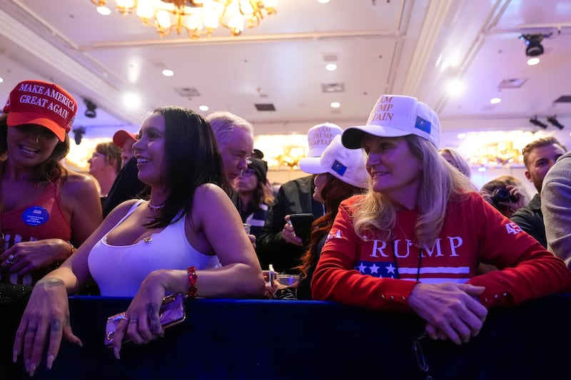 Supporters arrive before Republican presidential candidate former president Donald Trump speaks at a caucus night rally in Las Vegas on Thursday (Alex Brandon/AP)