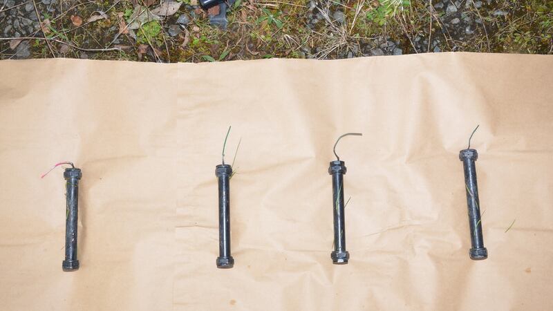 The four pipe bomb devices found by police on Tuesday at Derry City Cemetery. Picture: PSNI
