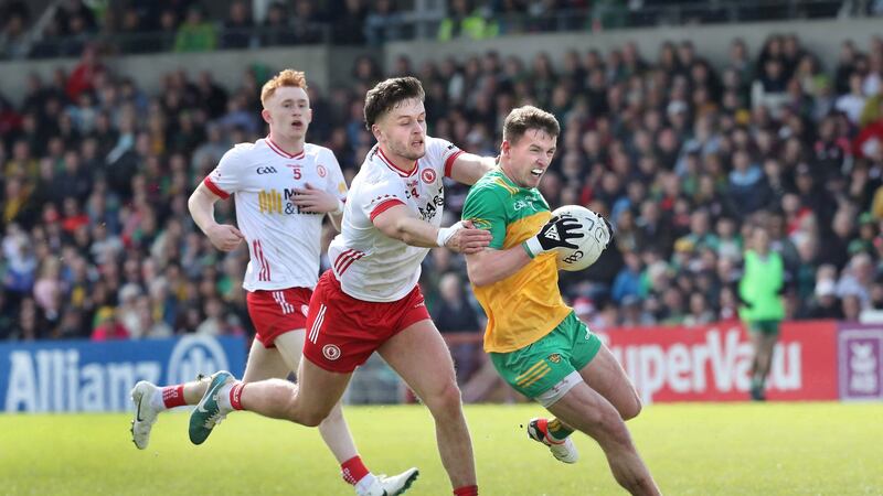 Michael McKernan popped up with two scores as Tyrone fell to Donegal at Celtic Park on Sunday. Picture by Margaret McLaughlin