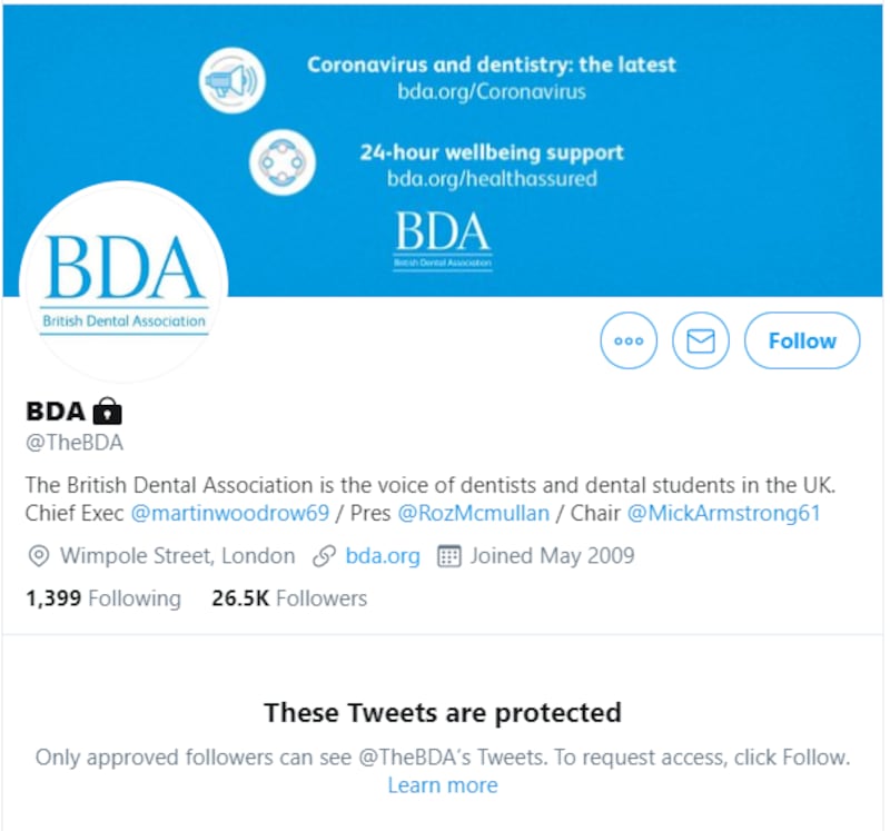 The British Dental Association's Twitter page