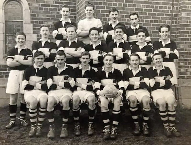 Patsy Kieran (holding the ball) was captain of the St Patrick&#39;s, Armagh team which won the MacRory Cup in 1953 