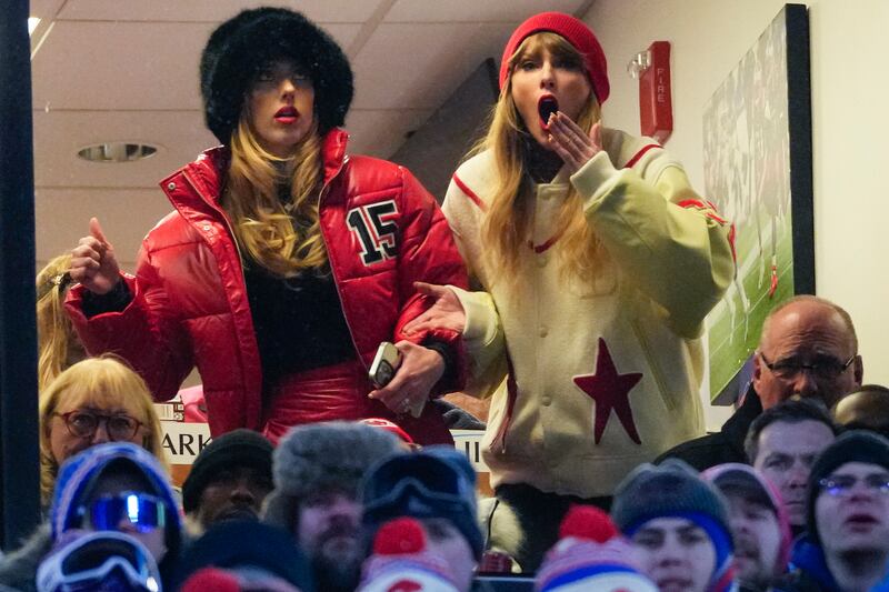 Taylor Swift and Brittany Mahomes react during the third quarter of an NFL AFC division playoff football game between the Buffalo Bills and the Kansas City Chiefs on Sunday (Frank Franklin/AP)